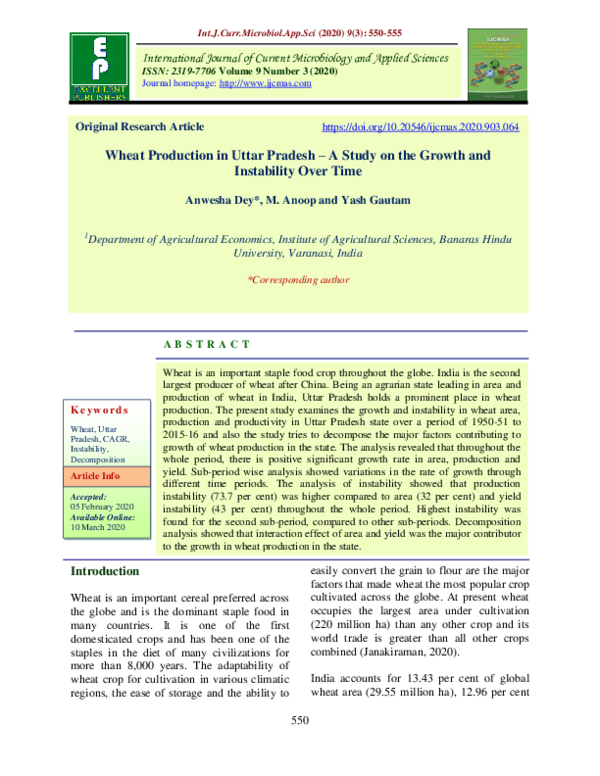 (PDF) Wheat Production in Uttar Pradesh – A Study on the Growth and ...