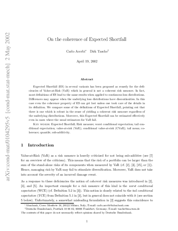 (PDF) On the coherence of Expected Shortfall