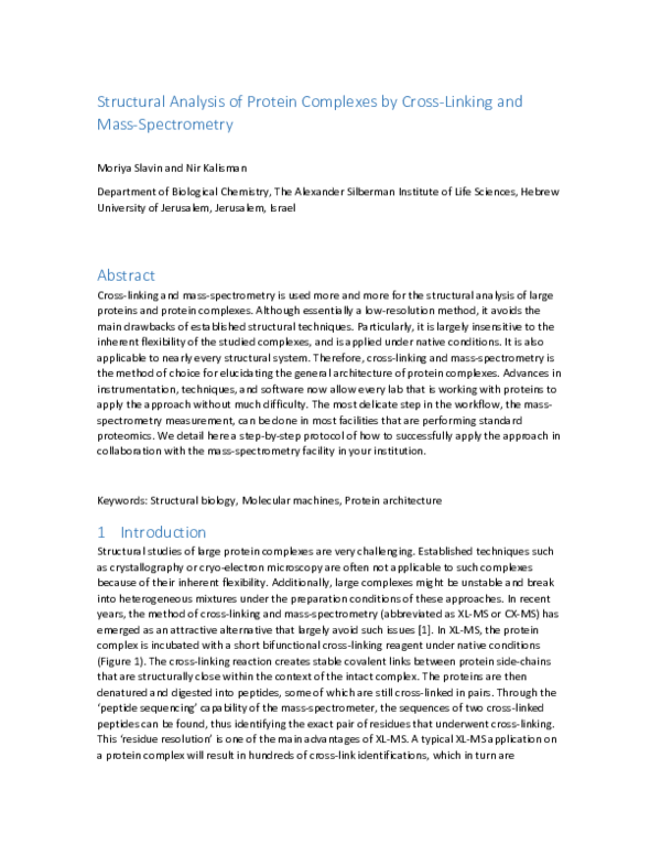 (PDF) Structural Analysis of Protein Complexes by Cross-Linking and ...