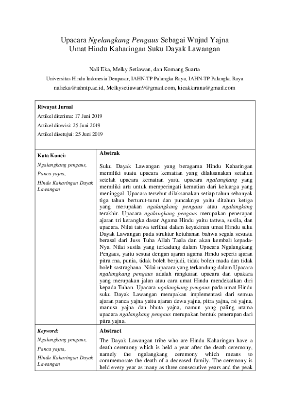 (PDF) Upacara Ngelangkang Pengaus Sebagai Wujud Yajna Umat Hindu ...