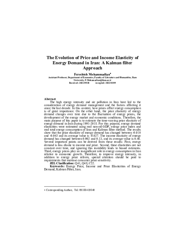 (PDF) The Evolution of Price and Income Elasticity of Energy Demand in ...