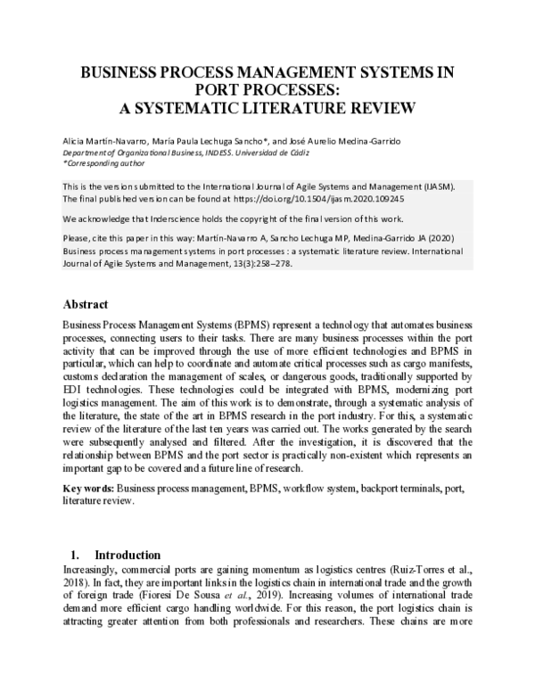 (PDF) Business process management systems in port processes: a ...