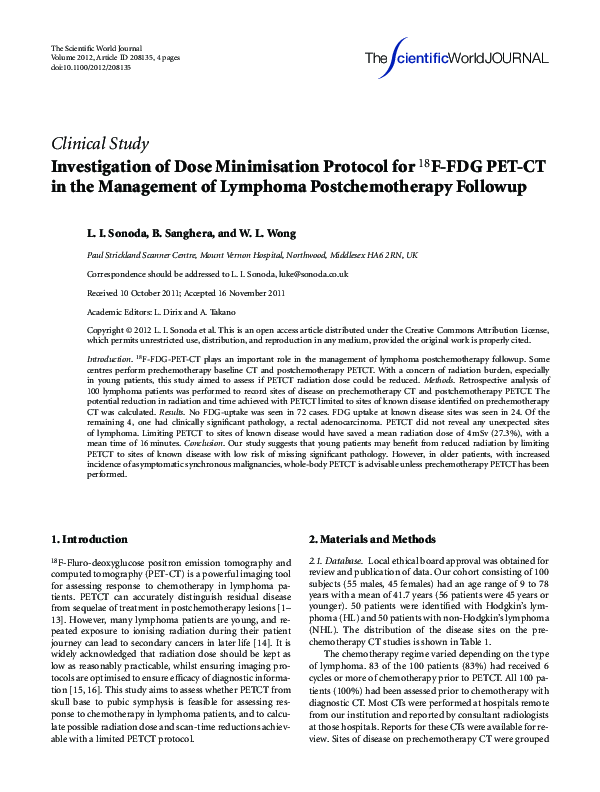 (PDF) Investigation of Dose Minimisation Protocol for18F-FDG PET-CT in ...