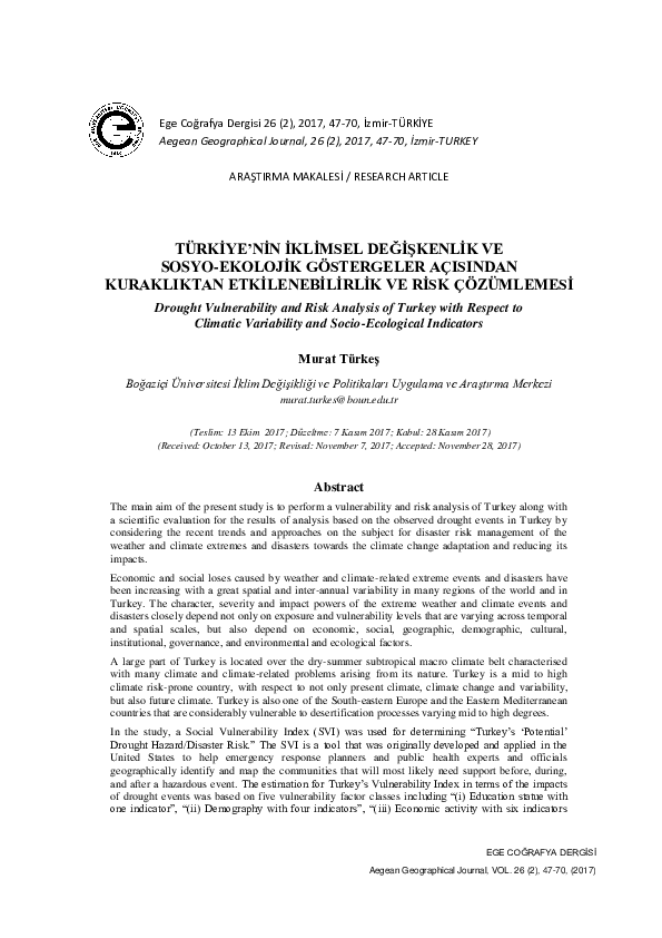(PDF) Türki̇ye’Ni̇n İkli̇msel Deği̇şkenli̇k Ve Sosyo-Ekoloji̇k ...