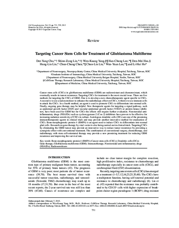 (PDF) Targeting Cancer Stem Cells for Treatment of Glioblastoma Multiforme