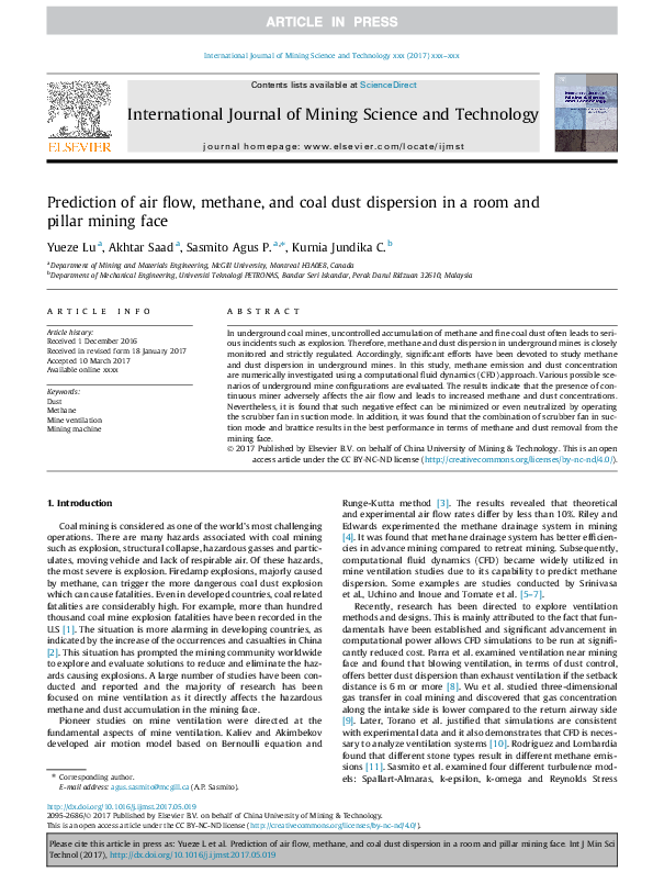 (PDF) Prediction of air flow, methane, and coal dust dispersion in a ...