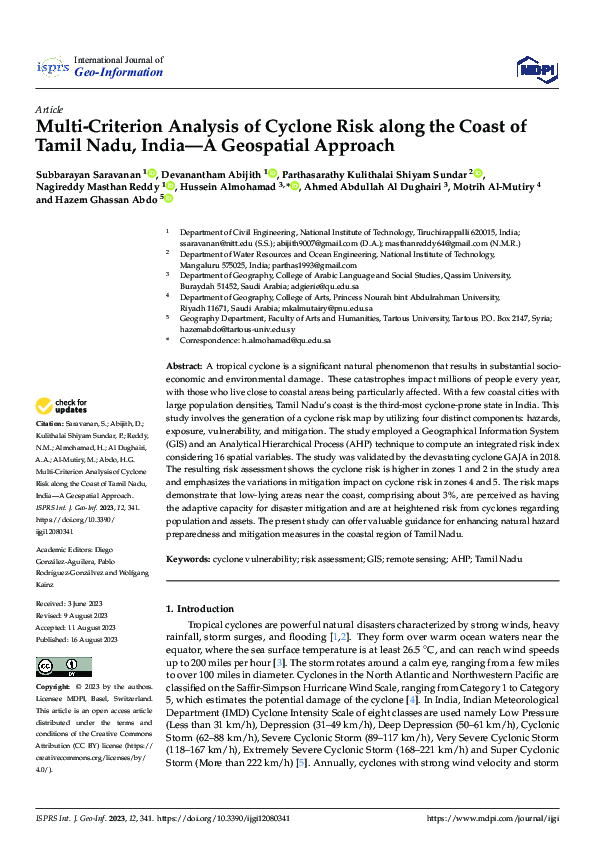 (PDF) Multi-Criterion Analysis of Cyclone Risk along the Coast of Tamil ...