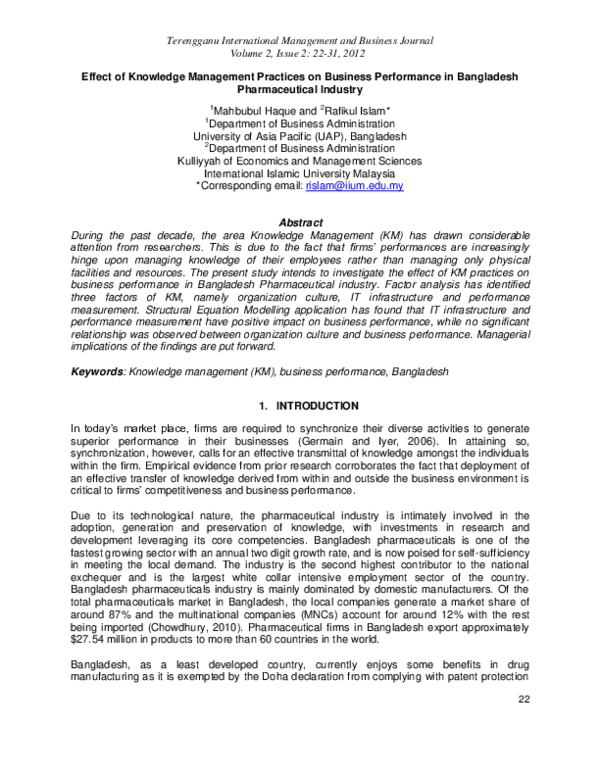 (PDF) Effect of knowledge management practices on business performance ...