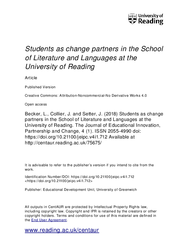 (PDF) Students as Change Partners in the School of English Language and ...