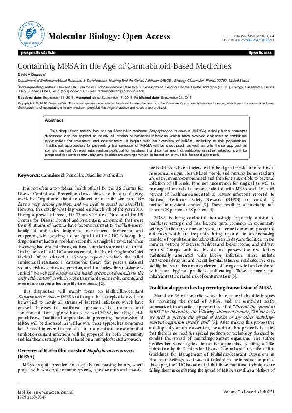 (PDF) Containing MRSA in the Age of Cannabinoid-Based Medicines