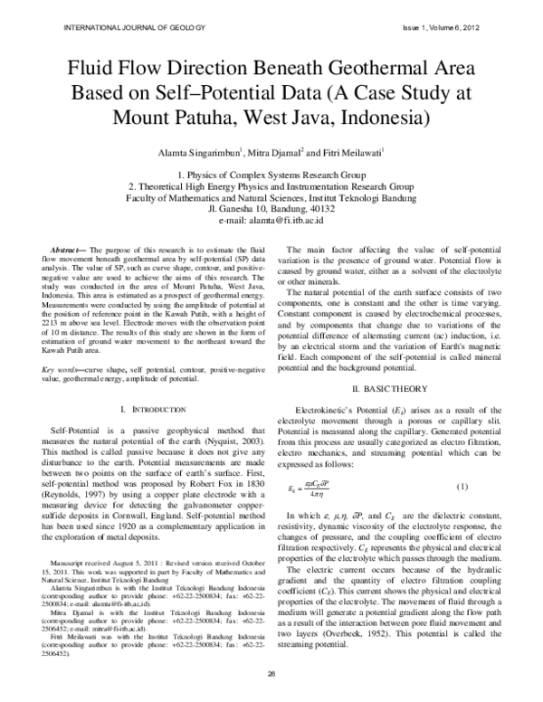(PDF) Fluid Flow Direction Beneath Geothermal Area Based on Self ...