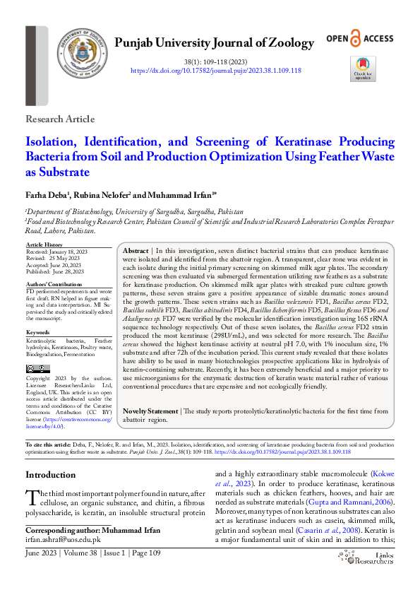 (PDF) Isolation, Identification, and Screening of Keratinase Producing ...