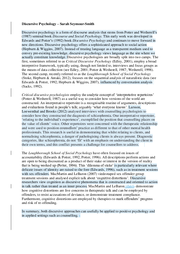 (PDF) Discursive psychology
