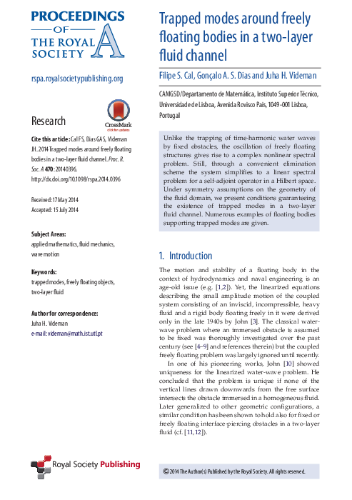 (PDF) Trapped modes around freely floating bodies in a two-layer fluid ...