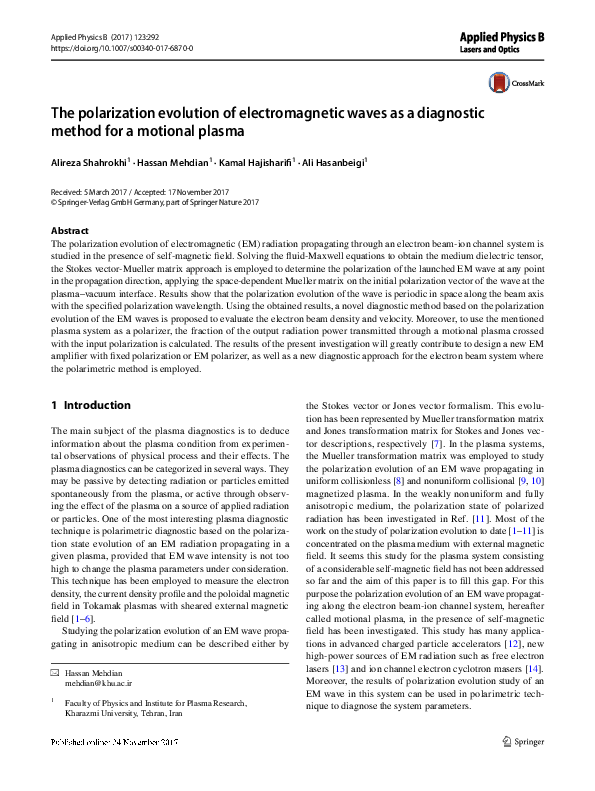 (PDF) The polarization evolution of electromagnetic waves as a ...