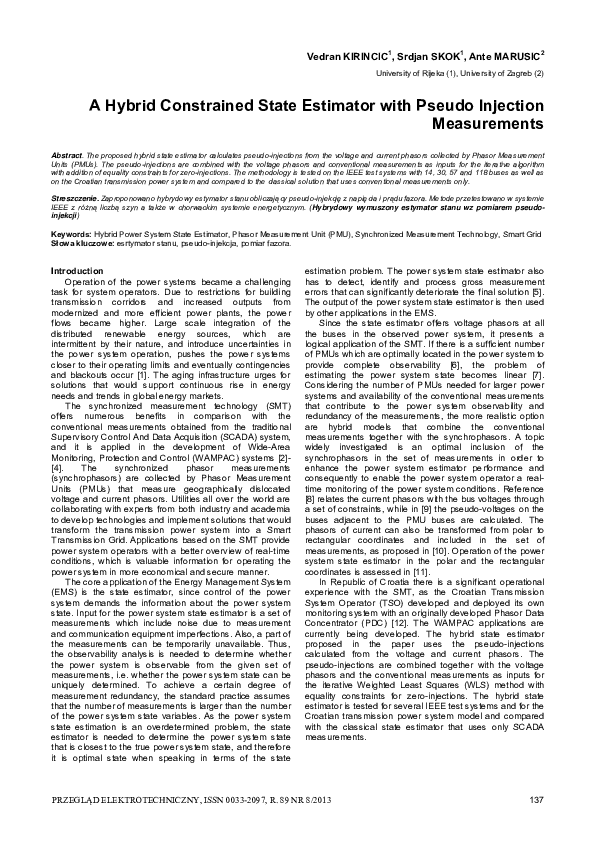 (PDF) A Hybrid Constrained State Estimator with Pseudo Injection ...