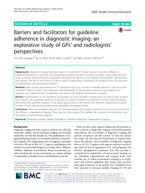 (PDF) Barriers and facilitators for guideline adherence in diagnostic ...