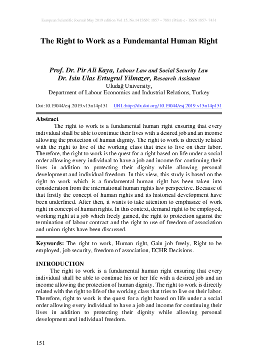 (PDF) The Right to Work as a Fundemantal Human Right