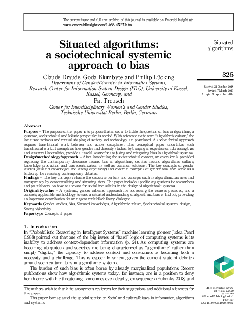(PDF) Situated algorithms: a sociotechnical systemic approach to bias