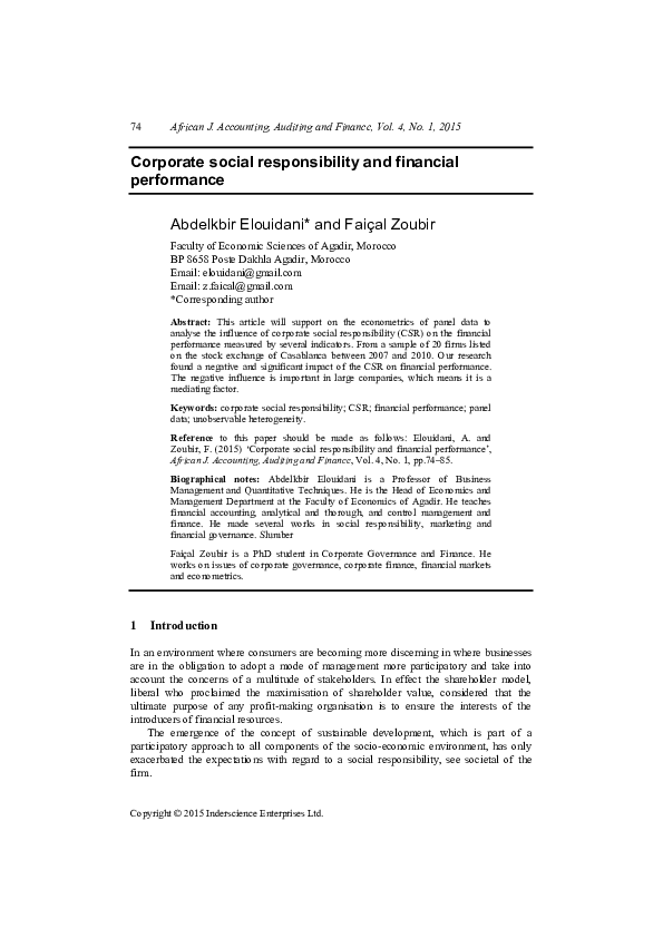 (PDF) Corporate Social Responsibility and Financial Performance in the ...