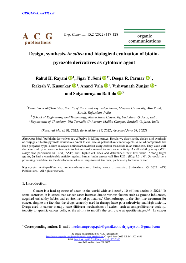 (PDF) Design, synthesis, in silico and biological evaluation of biotin ...