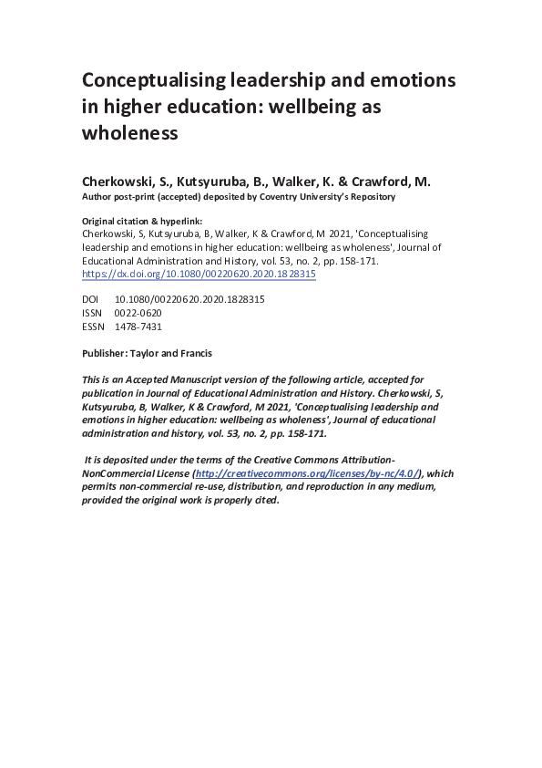(PDF) Conceptualising leadership and emotions in higher education ...
