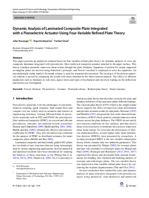 (PDF) Dynamic analysis of a laminated composite plate coupled with a ...