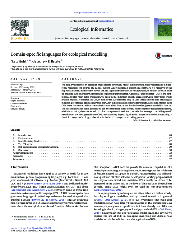 (PDF) Domain-specific languages for ecological modelling