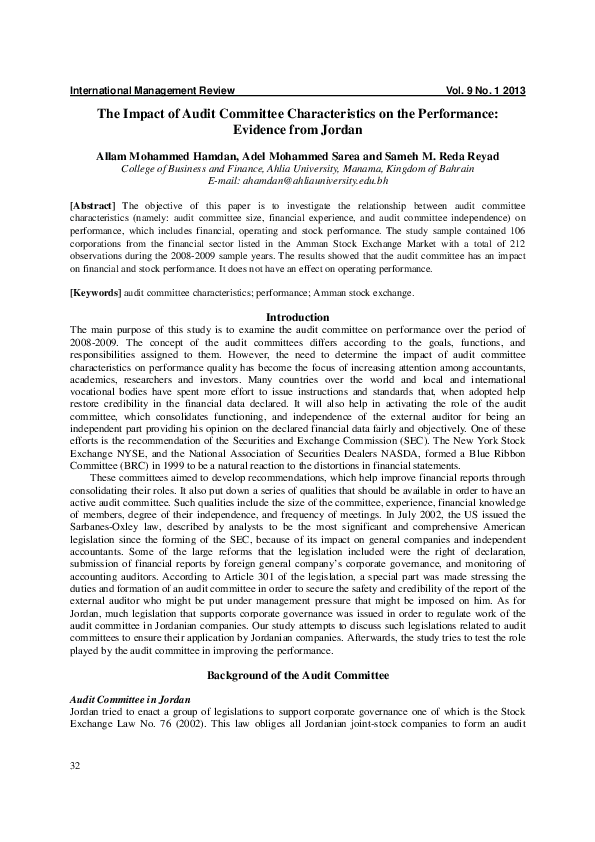 (PDF) The Impact of Audit Committee Characteristics on Earnings ...