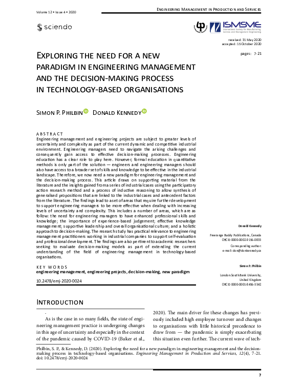 (PDF) Exploring the need for a new paradigm in engineering management ...
