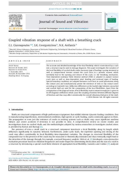 (PDF) Coupled vibration response of a shaft with a breathing crack ...