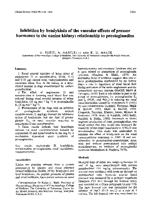 (PDF) Inhibition by Bradykinin of the Vascular Effects of Pressor ...