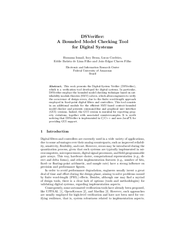 (PDF) DSVerifier: A Bounded Model Checking Tool for Digital Systems