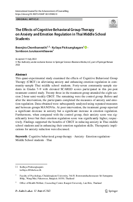 (PDF) The Effects of Cognitive Behavioral Group Therapy on Anxiety and ...