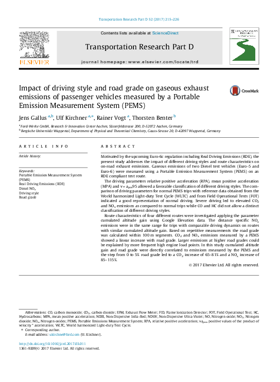 (PDF) Impact of driving style and road grade on gaseous exhaust ...
