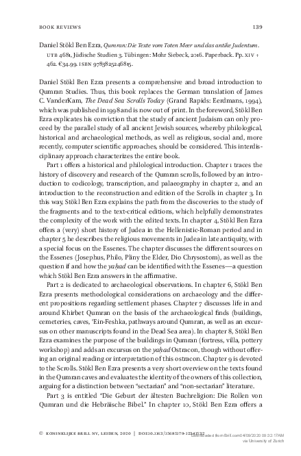 (PDF) Review of Daniel Stökl Ben Ezra, Qumran Die Texte vom Toten Meer