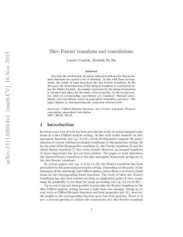 (PDF) Slice Fourier transform and convolutions