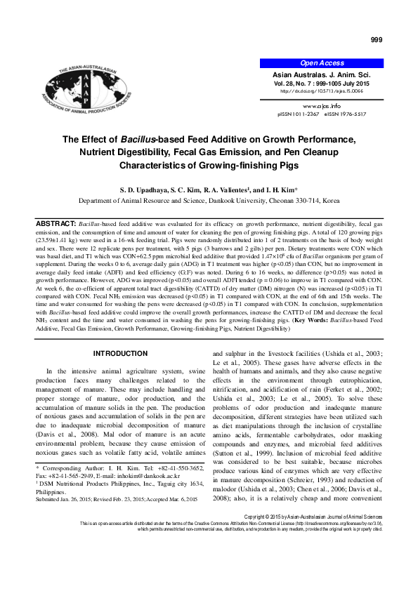 (PDF) The Effect of Bacillus -based Feed Additive on Growth Performance ...