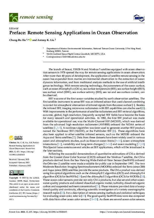(PDF) Preface: Remote Sensing Applications in Ocean Observation
