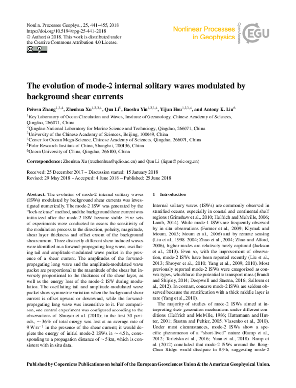 (PDF) The evolution of mode-2 internal solitary waves modulated by ...