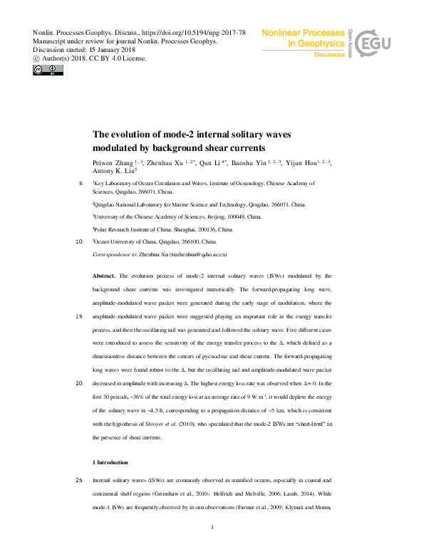 (PDF) The evolution of mode-2 internal solitary waves modulated by ...