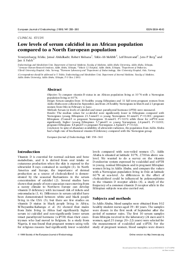 (PDF) Low levels of serum calcidiol in an African population compared ...