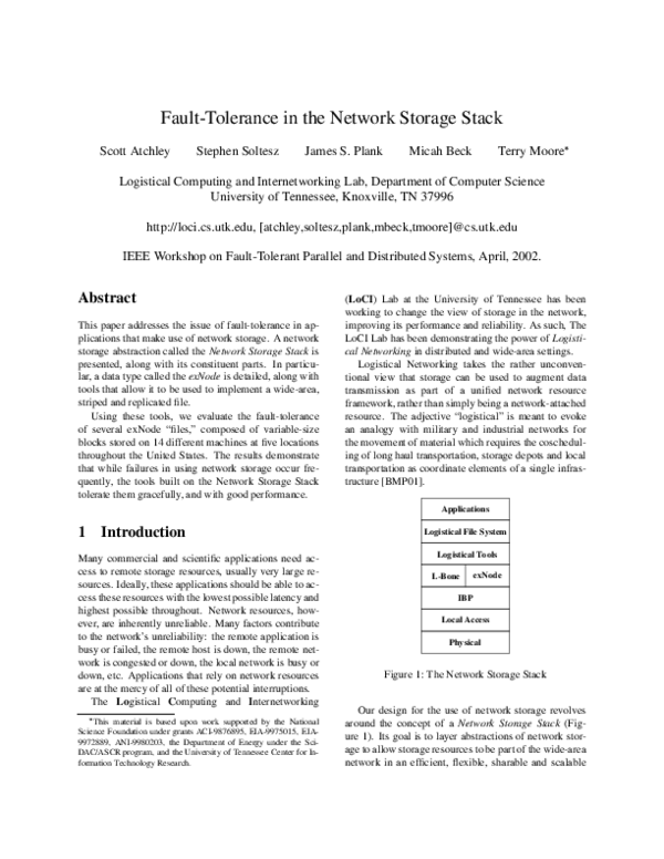 (PDF) Fault-tolerance in the network storage stack