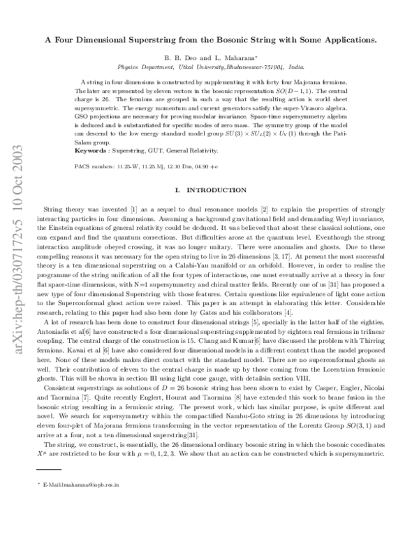(PDF) A Four-Dimensional Superstring from the Bosonic String with Some ...
