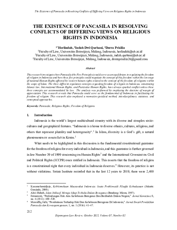 (PDF) The Existence of Pancasila in Resolving Conflicts of Differing ...