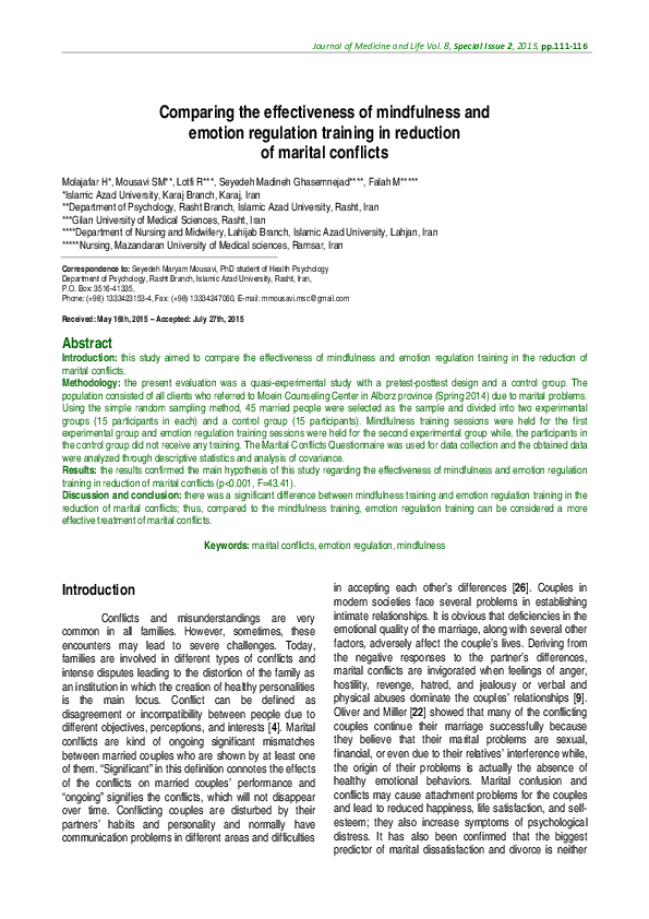 (PDF) Comparing the effectiveness of mindfulness and emotion regulation ...