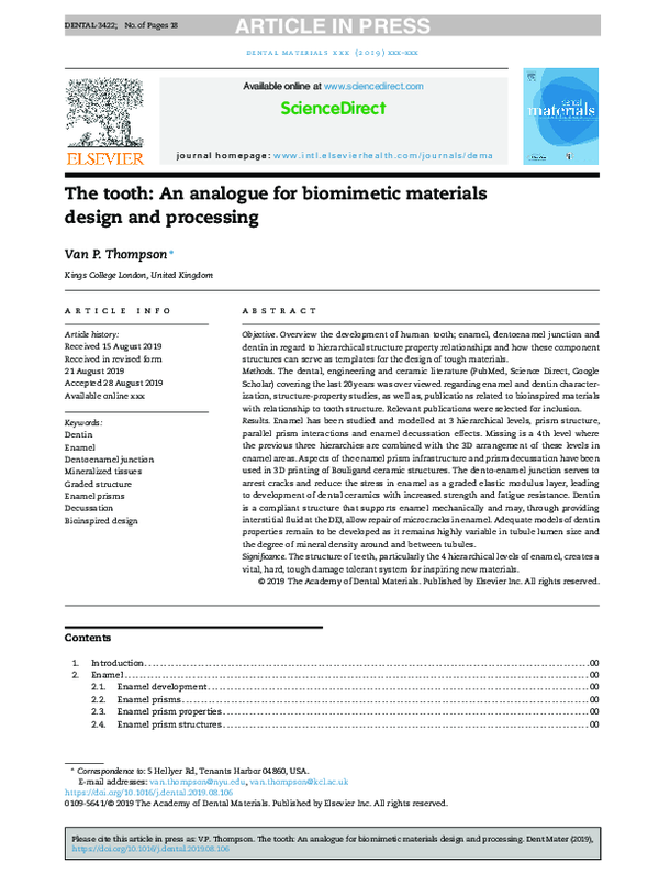 (PDF) The tooth An analogue for biomimetic materials design and