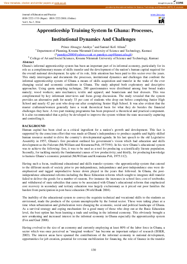 (PDF) Apprenticeship Training System In Ghana: Processes, Institutional ...