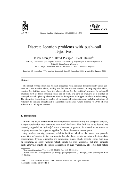 (PDF) Discrete location problems with push–pull objectives