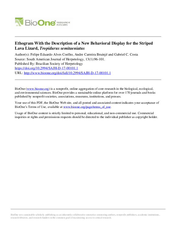 (PDF) Ethogram With the Description of a New Behavioral Display for the ...